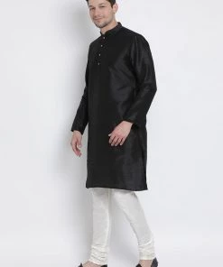 VASTRAMAY Men's Black Cotton Silk Blend Kurta And Pyjama Set