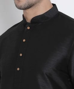 VASTRAMAY Men's Black Cotton Silk Blend Kurta And Pyjama Set