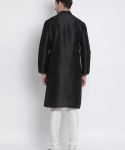 VASTRAMAY Men's Black Cotton Silk Blend Kurta And Pyjama Set