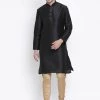 VASTRAMAY Men's Black Cotton Silk Blend Kurta And Pyjama Set