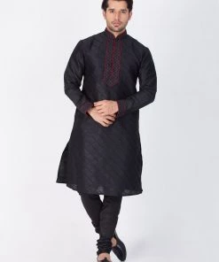 Vastramay Men's Black Silk Blend Kurta And Pyjama Set