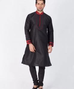 Vastramay Men's Black Silk Blend Kurta And Pyjama Set Buy 1 Get 1