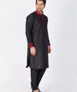 Vastramay Men's Black Silk Blend Kurta And Pyjama Set Buy 1 Get 1