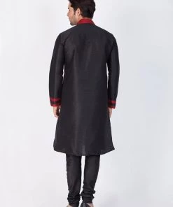 Vastramay Men's Black Silk Blend Kurta And Pyjama Set Buy 1 Get 1