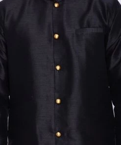 Vastramay Buy 1 Get 1 Men's Black Silk Blend Sherwani Set