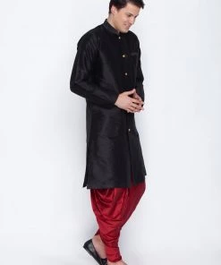 Vastramay Buy 1 Get 1 Men's Black Silk Blend Sherwani Set