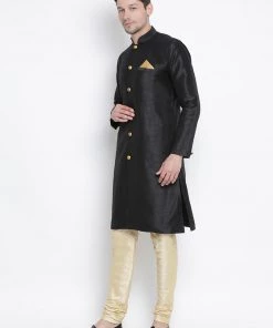 Vastramay Buy 1 Get 1 Men's Black Silk Blend Kurta And Pyjama Set