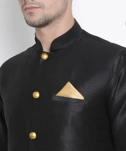 Vastramay Buy 1 Get 1 Men's Black Silk Blend Kurta And Pyjama Set