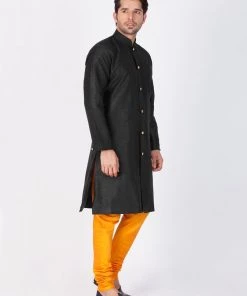 VASTRAMAY Men's Black Silk Blend Sherwani Set
