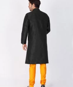 VASTRAMAY Men's Black Silk Blend Sherwani Set