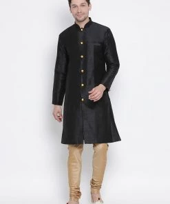Vastramay Buy 1 Get 1 Men's Black Silk Blend Kurta And Pyjama Set