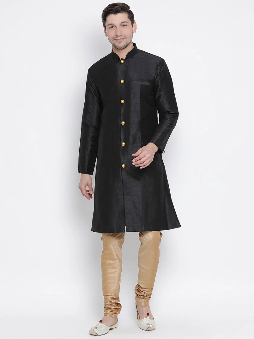 Vastramay Buy 1 Get 1 Men's Black Silk Blend Kurta And Pyjama Set 3 Vastramay Buy 1 Get 1 Men's Black Silk Blend Kurta And Pyjama Set