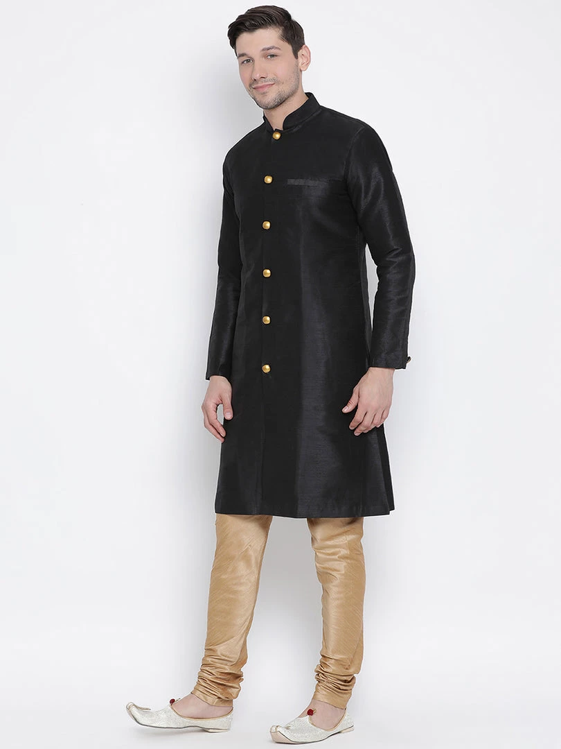 Vastramay Buy 1 Get 1 Men's Black Silk Blend Kurta And Pyjama Set 4 Vastramay Buy 1 Get 1 Men's Black Silk Blend Kurta And Pyjama Set