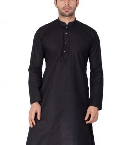 Vastramay Men's Black Linen Kurta