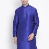 VASTRAMAY Men's Blue Cotton Silk Blend Kurta