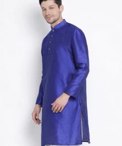 VASTRAMAY Men's Blue Cotton Silk Blend Kurta