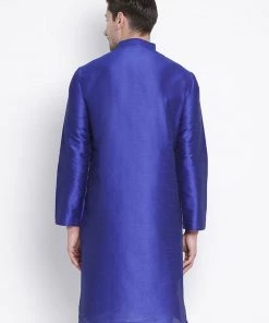VASTRAMAY Men's Blue Cotton Silk Blend Kurta