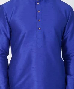 VASTRAMAY Men's Blue Cotton Silk Blend Kurta And Dhoti Pant Set