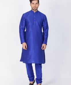 Vastramay Silk Blend Blue Baap Beta Kurta Pyjama Set