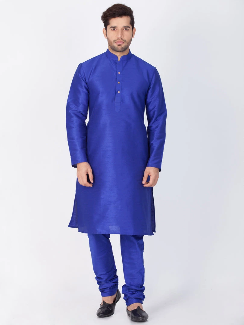 Vastramay Silk Blend Blue Baap Beta Kurta Pyjama Set 4 Vastramay Silk Blend Blue Baap Beta Kurta Pyjama Set