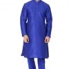 VASTRAMAY Men's Blue Cotton Silk Blend Kurta And Pyjama Set