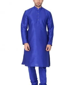 VASTRAMAY Men's Blue Cotton Silk Blend Kurta And Pyjama Set