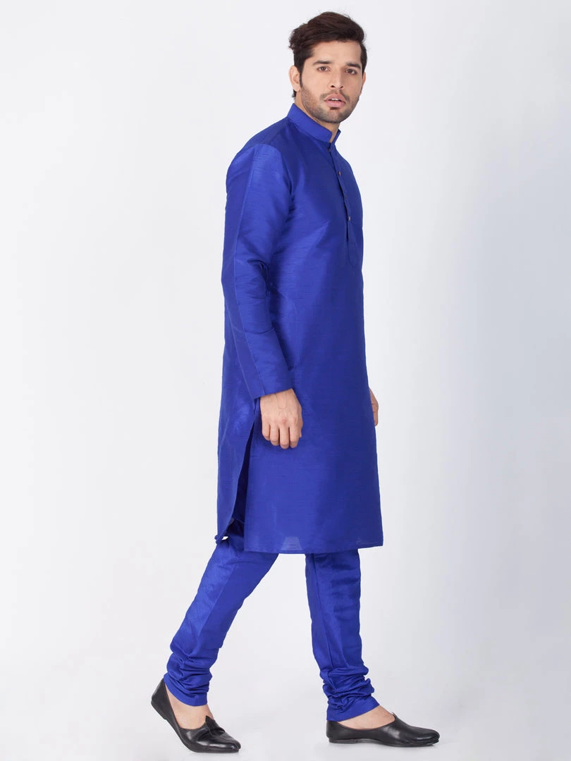 Vastramay Silk Blend Blue Baap Beta Kurta Pyjama Set 6 Vastramay Silk Blend Blue Baap Beta Kurta Pyjama Set