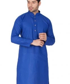 Vastramay Men's Blue Linen Kurta