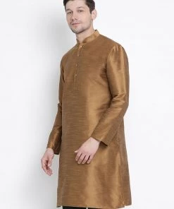 VASTRAMAY Men's Brown Cotton Silk Blend Kurta