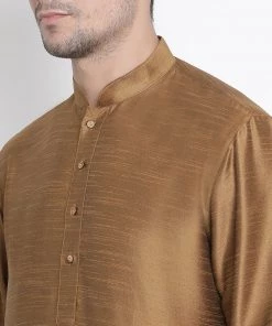 VASTRAMAY Men's Brown Cotton Silk Blend Kurta