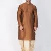 VASTRAMAY Men's Brown Cotton Silk Blend Kurta And Dhoti Pant Set