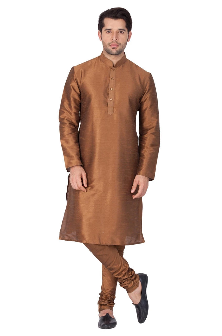 VASTRAMAY Men's Brown Cotton Silk Blend Kurta And Pyjama Set 3 VASTRAMAY Men's Brown Cotton Silk Blend Kurta And Pyjama Set
