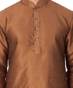 VASTRAMAY Men's Brown Cotton Silk Blend Kurta And Pyjama Set 10 VASTRAMAY Men's Brown Cotton Silk Blend Kurta And Pyjama Set