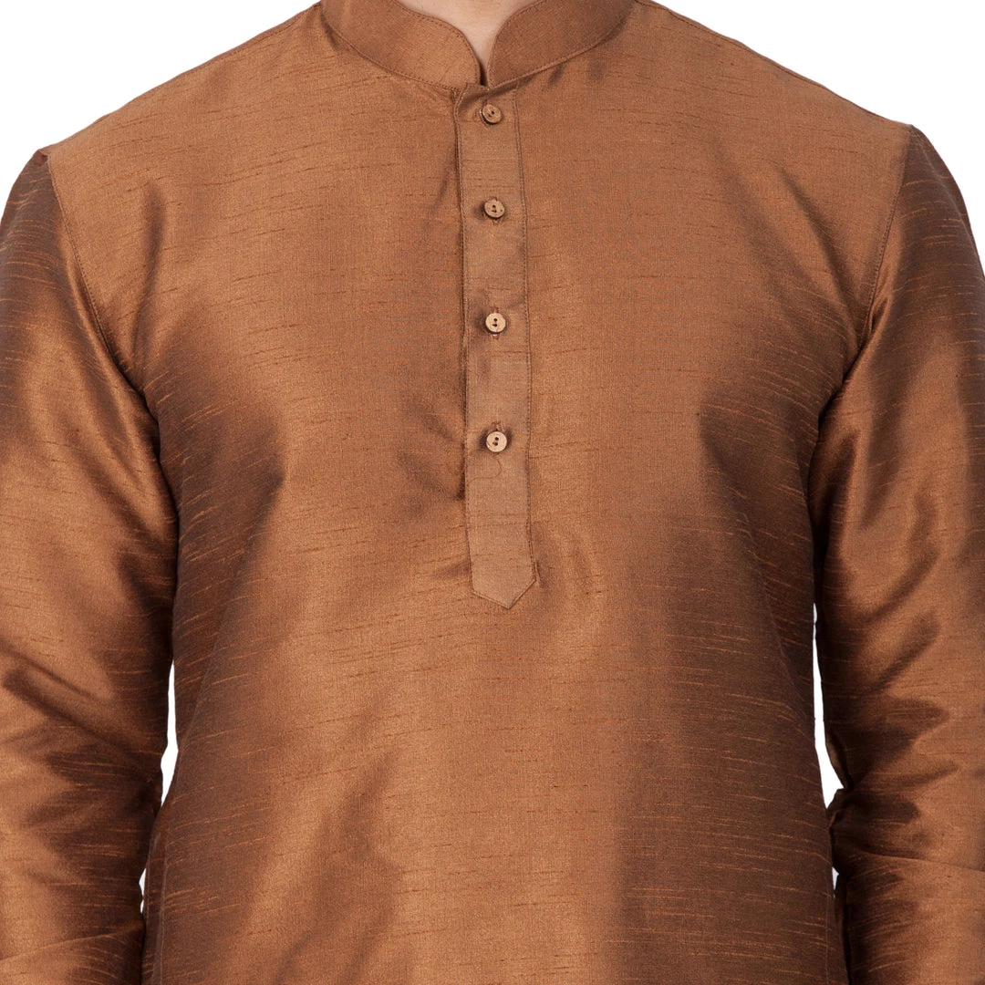 VASTRAMAY Men's Brown Cotton Silk Blend Kurta And Pyjama Set 5 VASTRAMAY Men's Brown Cotton Silk Blend Kurta And Pyjama Set