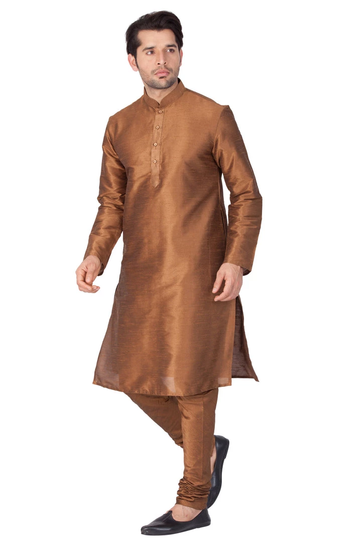 VASTRAMAY Men's Brown Cotton Silk Blend Kurta And Pyjama Set 4 VASTRAMAY Men's Brown Cotton Silk Blend Kurta And Pyjama Set
