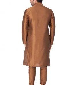 VASTRAMAY Men's Brown Cotton Silk Blend Kurta And Pyjama Set 11 VASTRAMAY Men's Brown Cotton Silk Blend Kurta And Pyjama Set