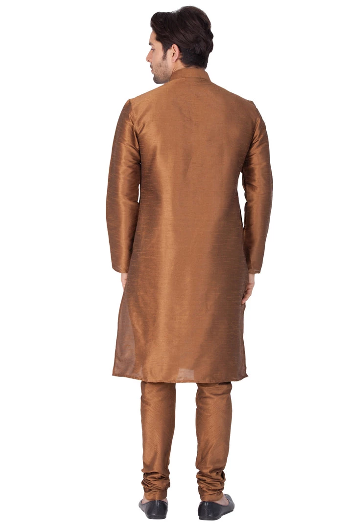 VASTRAMAY Men's Brown Cotton Silk Blend Kurta And Pyjama Set 6 VASTRAMAY Men's Brown Cotton Silk Blend Kurta And Pyjama Set