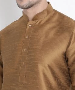 Vastramay Men's Brown Cotton Silk Blend Kurta And Pyjama Set