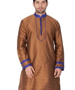 Vastramay Men's Brown Cotton Silk Blend Kurta