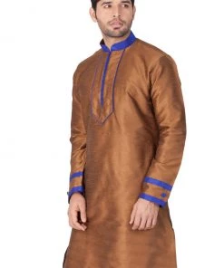 Vastramay Men's Brown Cotton Silk Blend Kurta