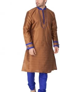 Vastramay Men's Brown Cotton Silk Blend Kurta