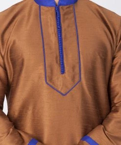 VASTRAMAY Men's Brown Silk Blend Kurta And Pyjama Set