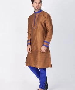 VASTRAMAY Men's Brown Silk Blend Kurta And Pyjama Set