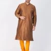 Vastramay Men's Brown Cotton Silk Blend Sherwani Set