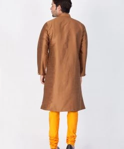 Vastramay Men's Brown Cotton Silk Blend Sherwani Set