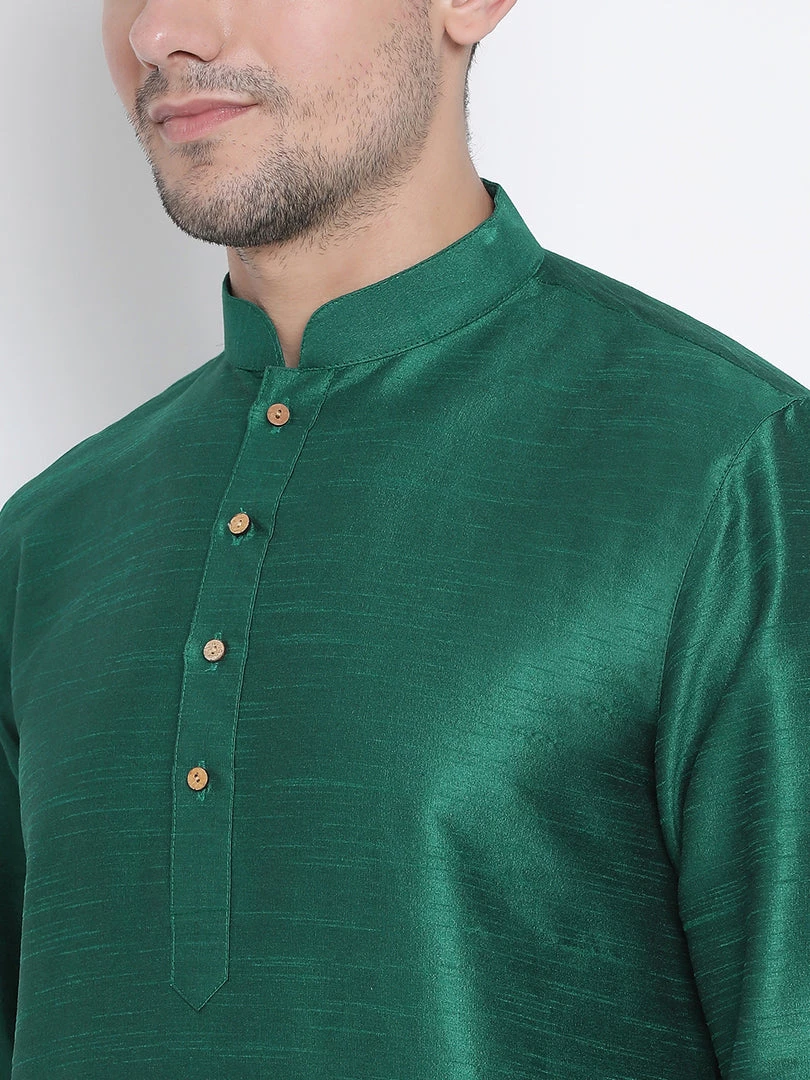 VASTRAMAY Men's Green Cotton Silk Blend Kurta And Pyjama Set 5 VASTRAMAY Men's Green Cotton Silk Blend Kurta And Pyjama Set