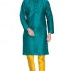 VASTRAMAY Men's Green Cotton Silk Blend Kurta And Pyjama Set