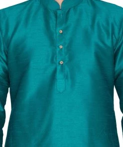 VASTRAMAY Men's Green Cotton Silk Blend Kurta And Pyjama Set