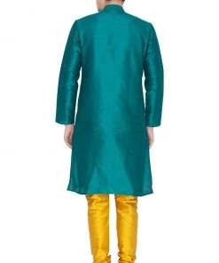 VASTRAMAY Men's Green Cotton Silk Blend Kurta And Pyjama Set