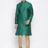 VASTRAMAY Men's Green Cotton Silk Blend Kurta And Pyjama Set